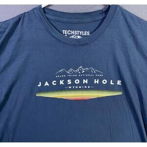 Techstyles Jackson Hole Wyoming Grand Tetons Blue Short Sleeve Tee Adult Large
